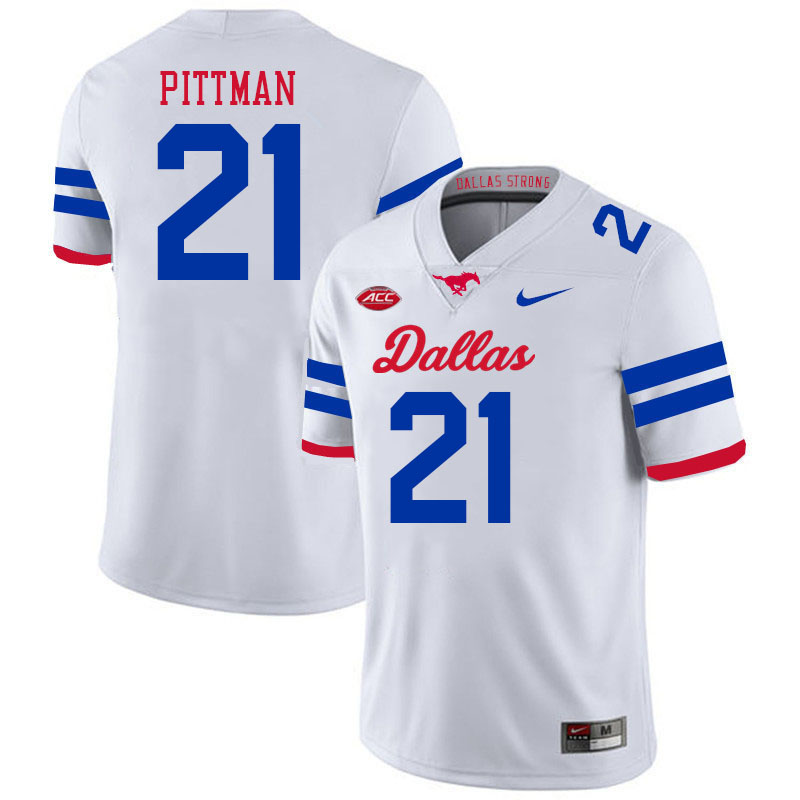 SMU Mustangs #21 Clyde Pittman College Football Jerseys Stitched Sale-Alternate White